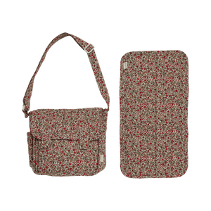 Olli Ella Carry Convertible Dolls Changing Bag & matt in a red berry floral