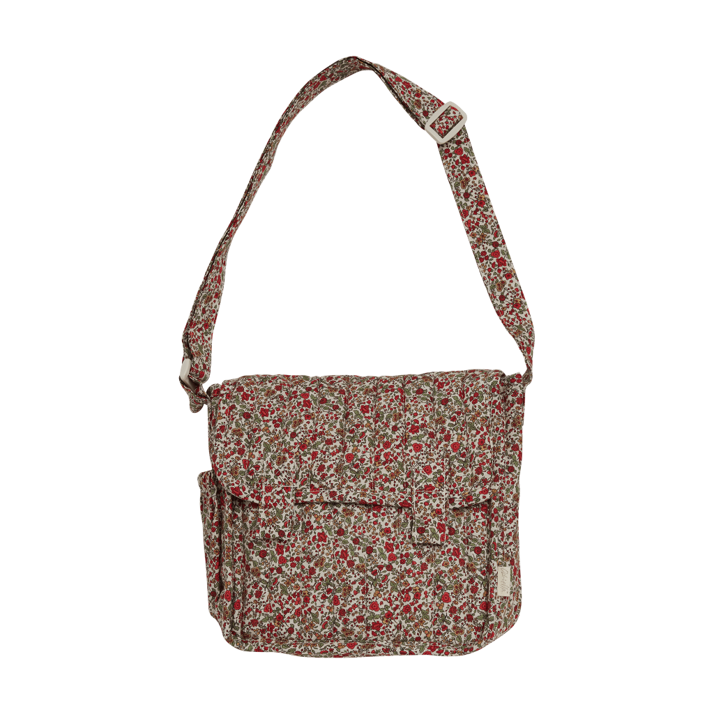 Olli Ella Carry Convertible Dolls Changing Bag & matt in a red berry floral