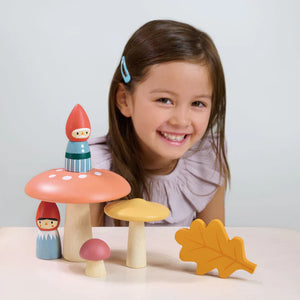 Tender Leaf | Forest Gnome Family | Wooden Play Set of Peg Dolls with Toadstools and Leaves