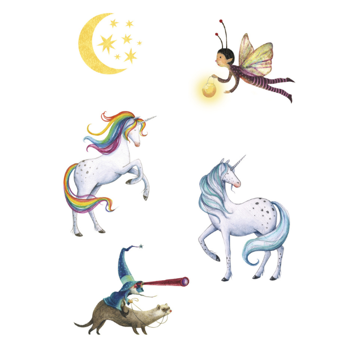 Londji | 10 x Kids Temporary tattoos of Unicorns & Magical creatures