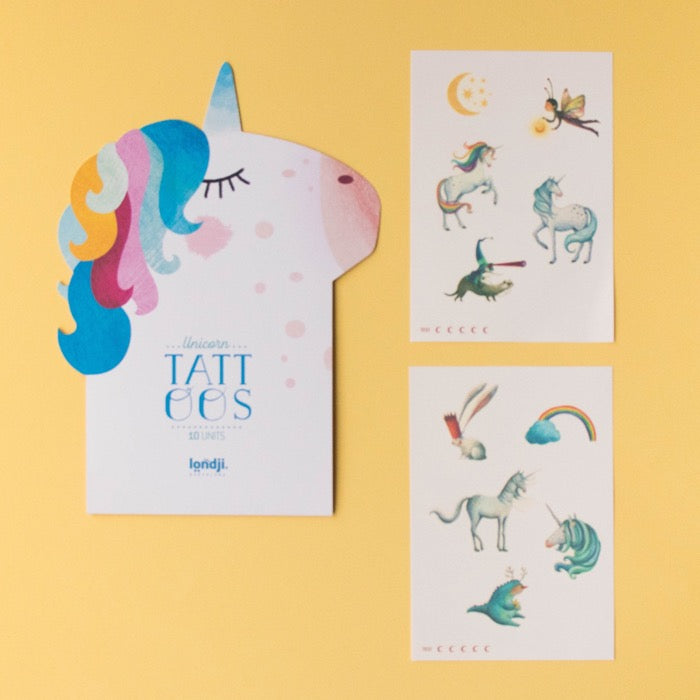 Londji | 10 x Kids Temporary tattoos of Unicorns & Magical creatures