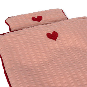 Konges Slojd Doll Bedding in pink mellow rose with embroidered heart details