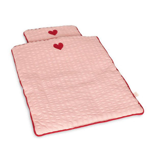 Konges Slojd Doll Bedding in pink mellow rose with embroidered heart details