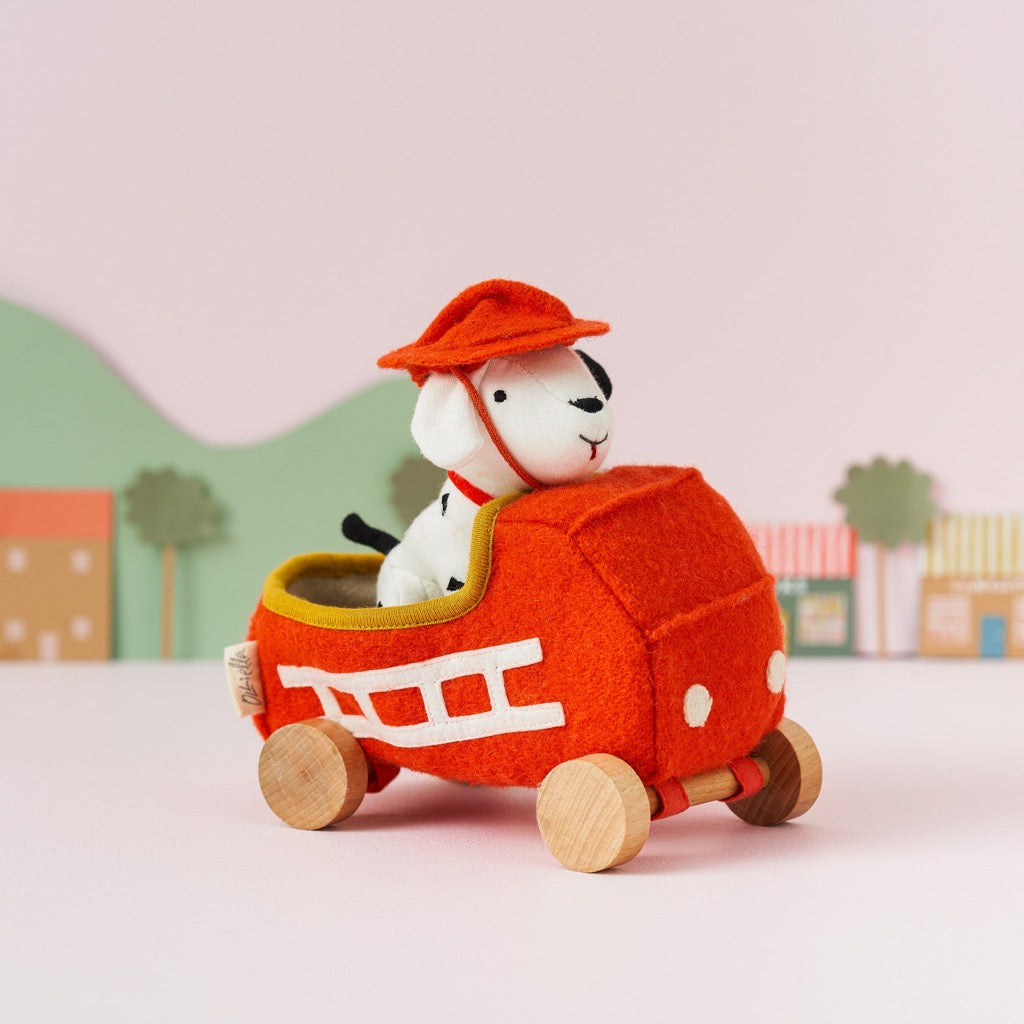 Olli Ella | Holdie World | Dog - Go | Fire Chief Toy Fire Engine and Dog Dressed as a Fire Fighter