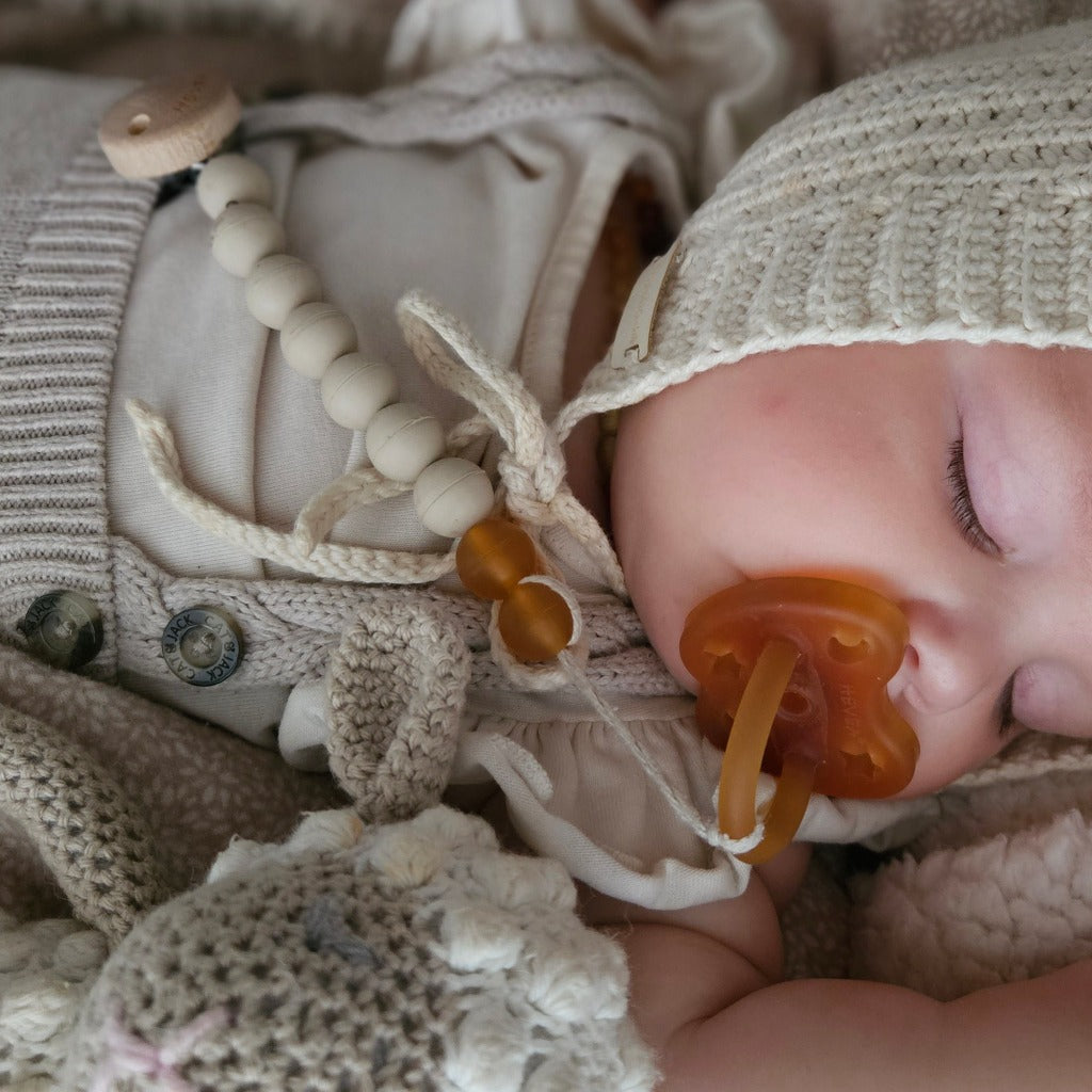 Hevea | Biodegradable | Teething Dummy Clip | Natural Rubber - Sand