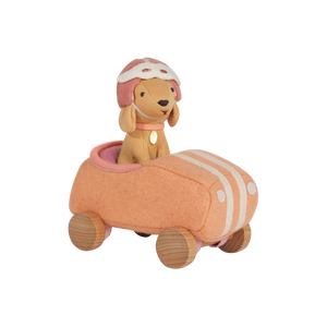 Olli Ella | Holdie World | Dog - Go | Pink Racer Girl | Soft Toy Dog in a Pink Car