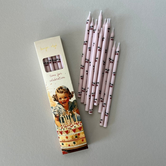 Konges Slojd | 12 x Tall Birthday Candles - Pink & Cherry