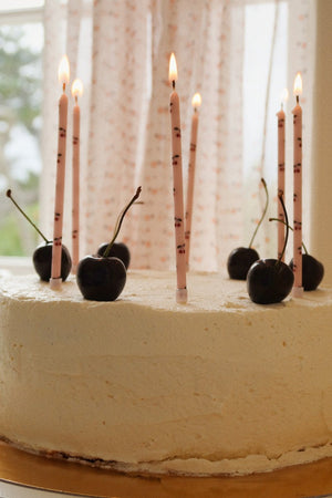 Konges Slojd | Tall Birthday Candles | Birthday Cake Candles x 6 with a Cherry print