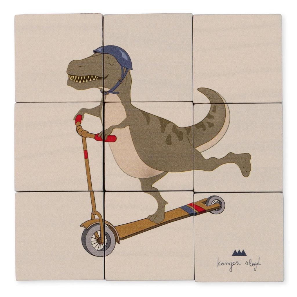Konges Slojd | Wooden Blocks 3D Puzzle | Jigsaw of a  Dinosaur & Tiger 
