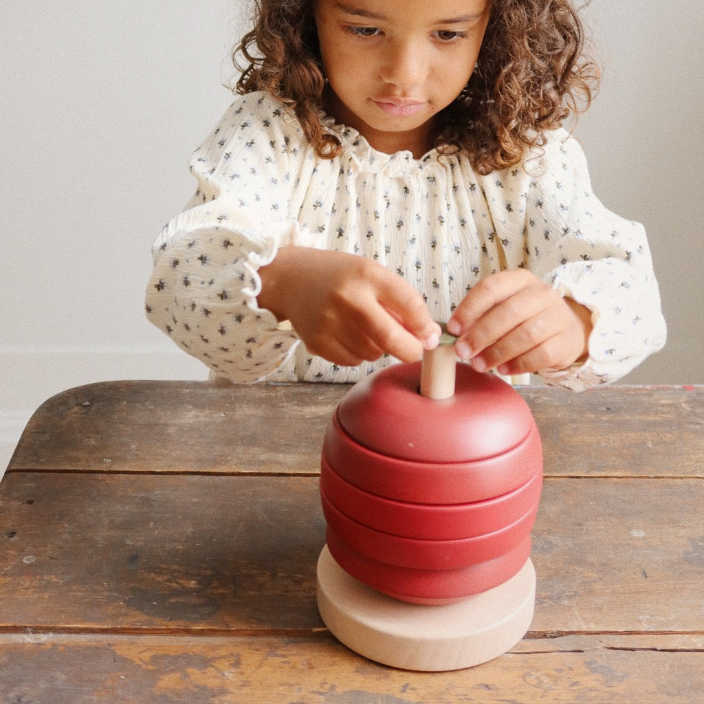 Konges Slojd | Wooden Stacking Toy | Apple - Dark Red