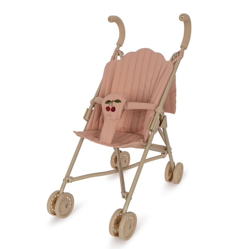 Eco Organic | Konges Slojd | Toy | Doll Stroller / Pushchair - Mahogany Rose Organic cotton cover with a cherry motif.