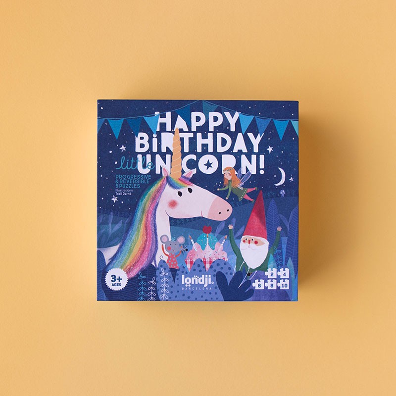 Londji | 5 x Progressive Jigsaw Puzzles |Happy Birthday Unicorn
