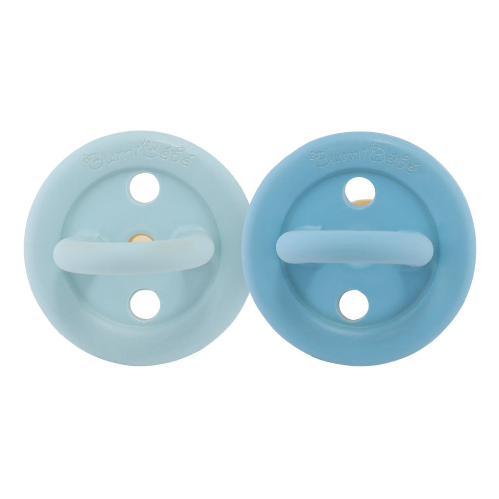 Hevea BUMIBÉBÉ | 2-Pack Natural Dummy | 3-36m ROUND Teat - Blue