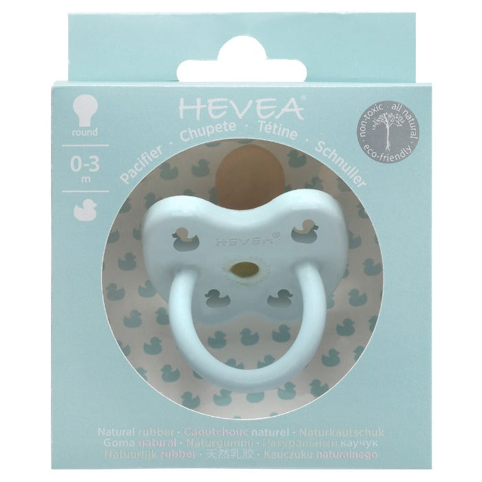 HEVEA Newborn Dummy | 0-3m ROUND Teat | Natural Rubber - Baby Blue