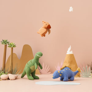 Olli Ella | Prehistoric Dinosaurs | Holdie Folk Playset | Dinosaur stuffed Animal Soft Toys | Pterodactyl, T-Rex and Ankylosaurus.