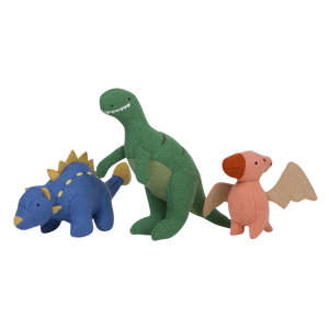 Olli Ella | Prehistoric Dinosaurs | Holdie Folk Playset | Dinosaur stuffed Animal Sort Toys | Pterodactyl, T-Rex and Ankylosaurus.
