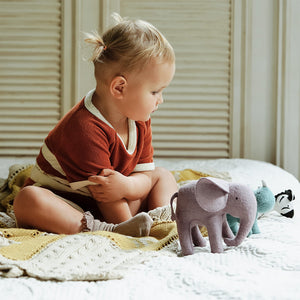 3 x Olli Ella Holdie World Safari Animal Felt Soft toys in a Gift Box. 1 x  Elephant, 1 x Rhino & 1 x Zebra 