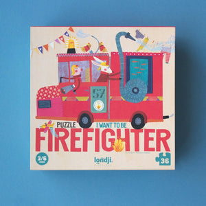 Londji | I Want to be a Firefighter | 36 Piece Children's Jigsaw Puzzle of a Fire Engine and Animal Themed Fire Fighters. 