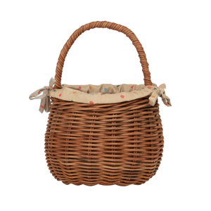 Olli Ella | Rattan Berry Basket with a polka dot lining called Gumdrop. Small Easter egg basket 