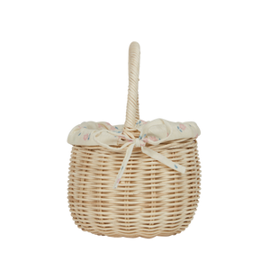 Olli Ella | Rattan Berry Basket with a floral print lining called Pansy. Small wicker Easter basket