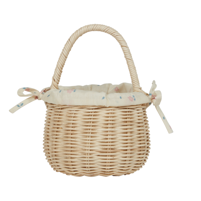 Olli Ella | Rattan Berry Basket with a floral print lining  called Pansy. Small wicker Easter basket
