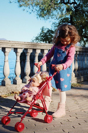 Konges Slojd  Pink Toy Pushchair  with Red Bows & Hearts 