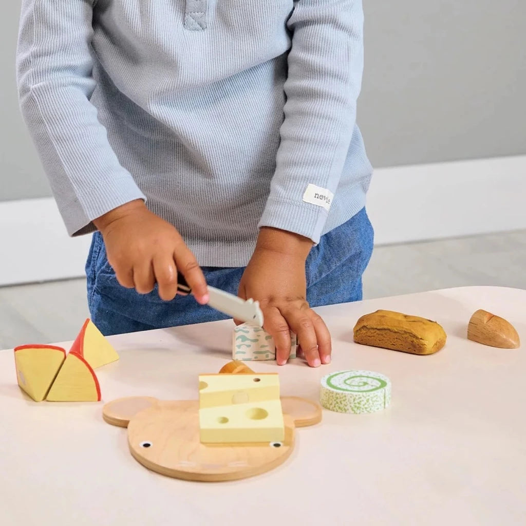 Tender Leaf | Kids Kitchen Set | Play Food Cheese Board with Chopping Board in the Shape of a Mouse