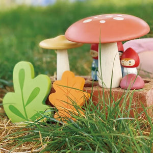 Tender Leaf | Forest Gnome Family | Wooden Play Set of Peg Dolls with Toadstools and Leaves