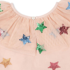 Konges Slojd Yvonne Dress  Pink Net with Multi Coloured Stars 