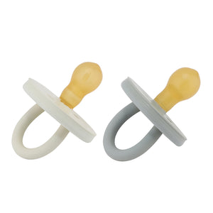 BumiBebe Hevea Set of two Natural Rubber Dummies Pacifiers Round Teat Dove Grey & Sage Green
