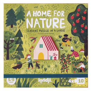 Londji | A Home for Nature 4 x circular Puzzles with a wooden house central piece 