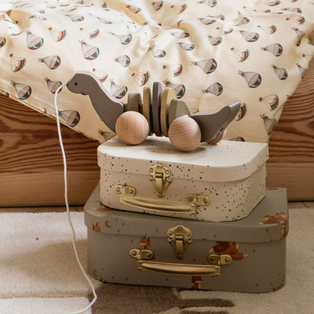 Konges Slojd | FSC Wooden Dinosaur | Pull Toy | Toddler Toys in Green & Grey