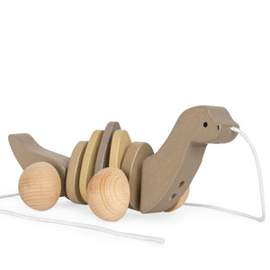 Konges Slojd | FSC Wooden Dinosaur | Pull Toy | Toddler Toys in Green & Grey