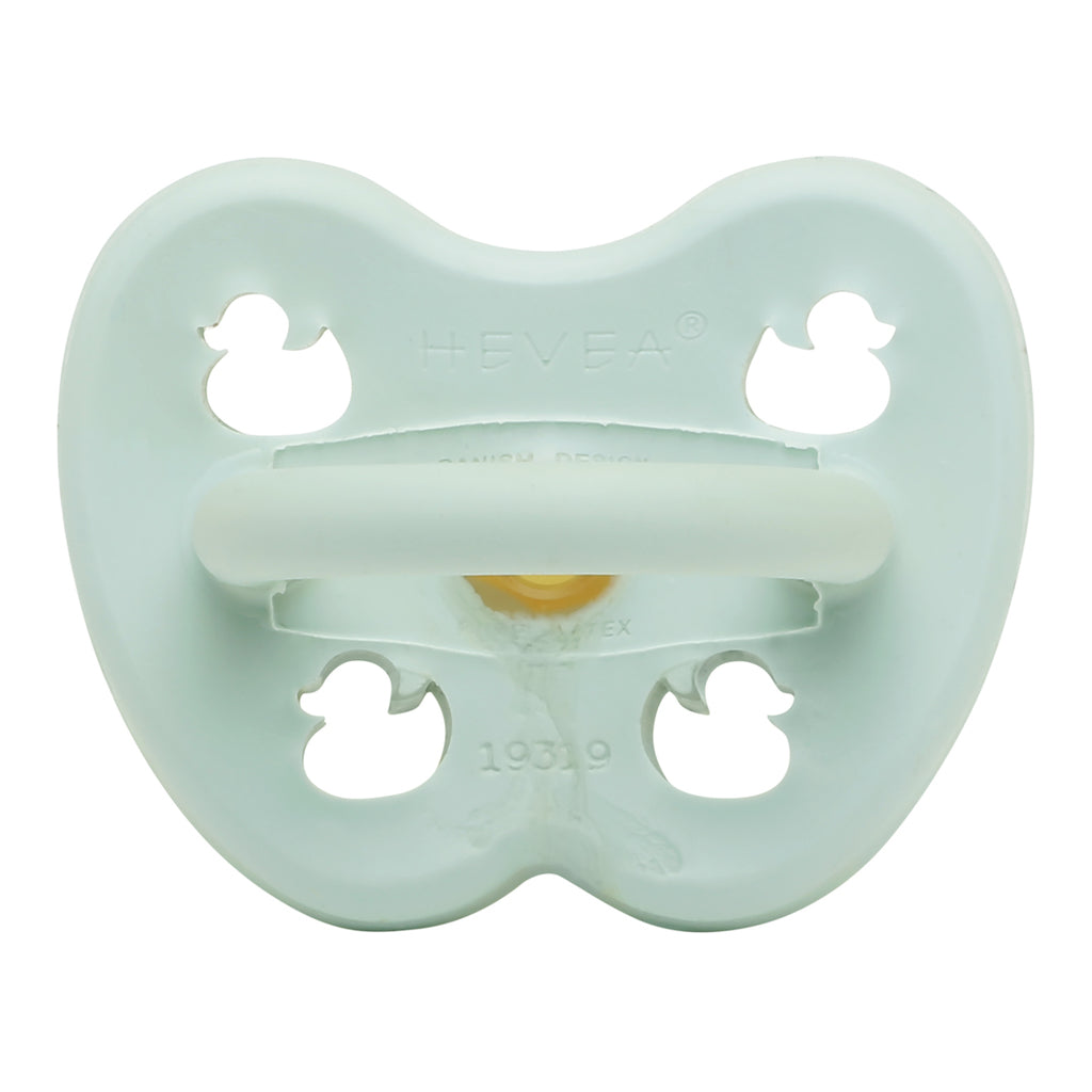 HEVEA Dummy Newborn 0-3m ROUND Natural Rubber Dummy - Mellow Mint with Duck Shape Cut Outs for skin Breathability 