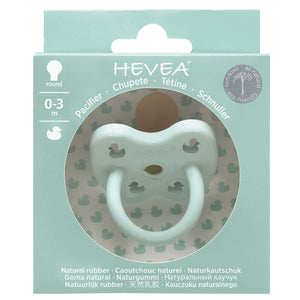 HEVEA Dummy Newborn 0-3m ROUND Natural Rubber Dummy - Mellow Mint with Duck Shape Cut Outs for skin Breathability