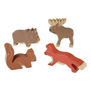 Hevea Ethically Produced Rubber Wood Animals a Fox , Bore, Squirrel and a Moose 