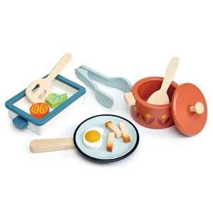 Tender Leaf Vintage Pots & Pans Wooden Toy Set for Pretend Play