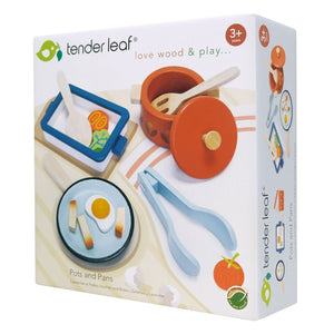 Tender Leaf Vintage Pots & Pans Wooden Toy Set for Pretend Play